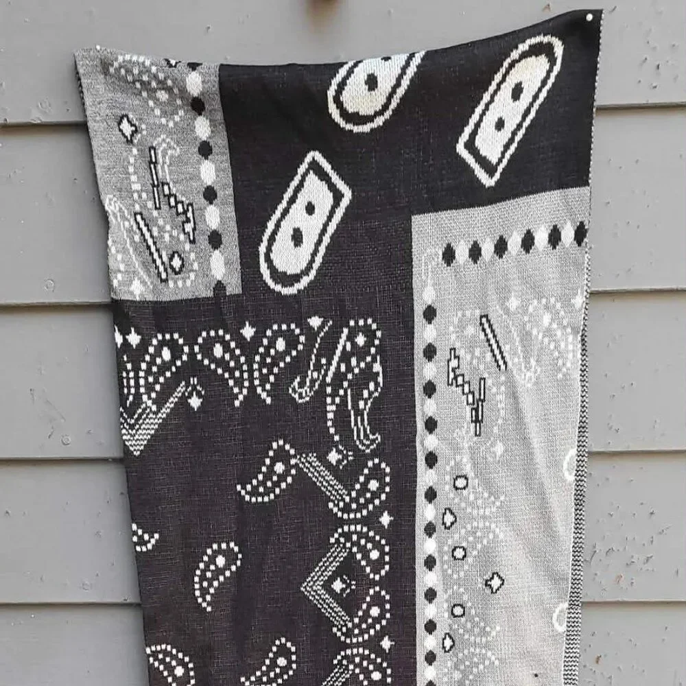 Black Gray White Acrylic? Winter Scarf Paisley